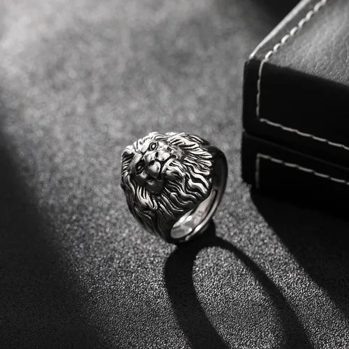 Vista 6 de Yumikoo Anillo de león para hombre, anillo de titanio y acero inoxidable abierto y ajustable