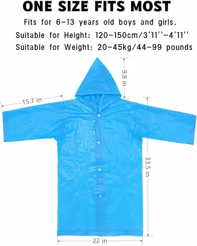 Vista 4 de Poncho de lluvia para niños, impermeable reutilizable de EVA para niños de 6 a 13 años, chaquetas impermeables con capucha