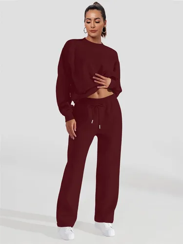 Vista 4 de FUPHINE Conjunto de dos piezas de gran tamaño para mujer, conjuntos de sudadera y pantalones holgados