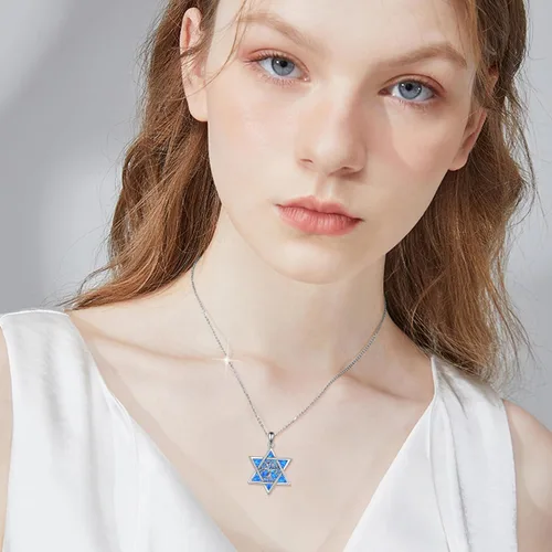 Vista 2 de YFN Collar de estrella de David de plata de ley, concha de abulón, árbol de la vida, joyería judía, regalos para mujeres y hombres