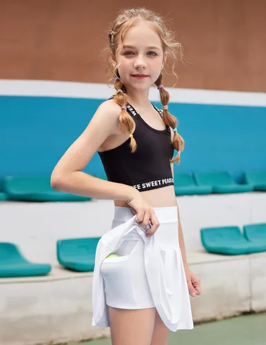 Vista 4 de Arshiner Faldas de tenis para niña con pantalones cortos, falda plisada atlética, falda pantalón de entrenamiento con bolsillos para niños de 4 a 13