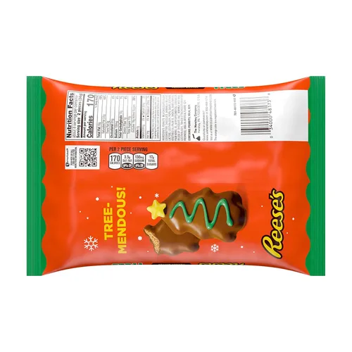 Vista 2 de REESE'S Árboles de mantequilla de maní de chocolate con leche tamaño bocadillo, bolsa de caramelos navideños, 9.6 onzas