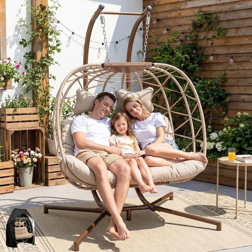 Vista 10 de BULEXYARD Silla columpio doble con soporte, asiento de gran tamaño para 2