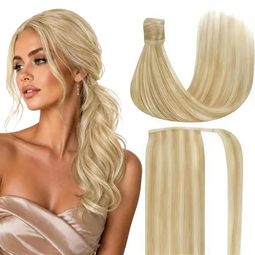 Vista 17 de Ve Sunny Extensión de cola de caballo de 2.82 oz, extensiones de cabello humano real real para mujer, color negro azabache, 14 pulgadas Pony-1-1-#1