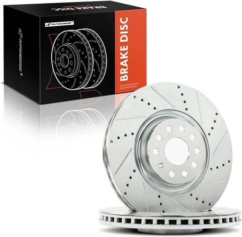 Vista 8 de A-Premium Rotores de freno de disco perforados y ranurados delanteros de 13.39 pulgadas (13.386 in) compatibles con los modelos Volkswagen y Audi