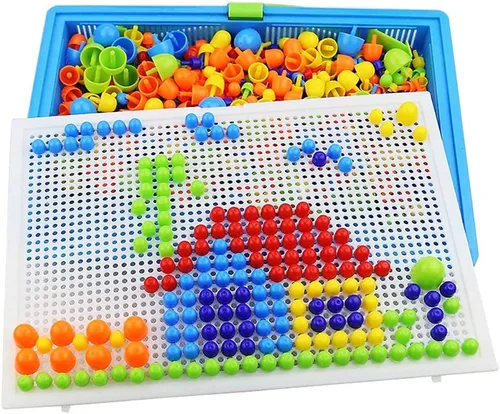 Vista 5 de HenMerry Uñas creativas de hongos, mosaico, tablero de clavijas, rompecabezas 3D, juego de bloques de construcción (600 piezas)