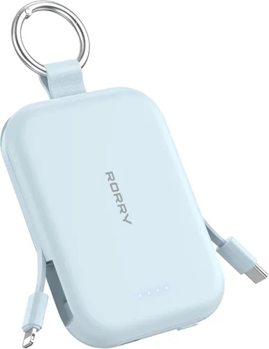 Vista 11 de RORRY Cargador portátil, batería externa de 5000mAh con cables incorporados, paquete de batería de llavero de viaje para iPhone 17/16/15/14/13/12
