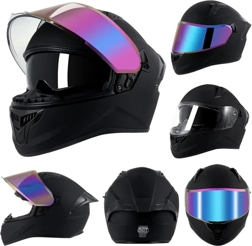 Vista 2 de Casco de motocicleta de cara completa para adultos, hombres y mujeres, casco de carreras aprobado por el DOT, casco de carreras de bicicleta