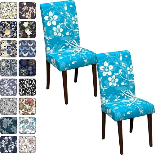 Vista 60 de Fundas para sillas de comedor CoSofSLIP, juego de 2, fundas estampadas elásticas antideslizantes, fundas extraíbles y lavables para sillas