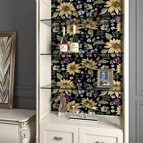 Vista 4 de ReWallpaper Papel tapiz floral para despegar y pegar, estilo vintage, papel de pared prepegado para gabinetes, papel tapiz extraíble de flores