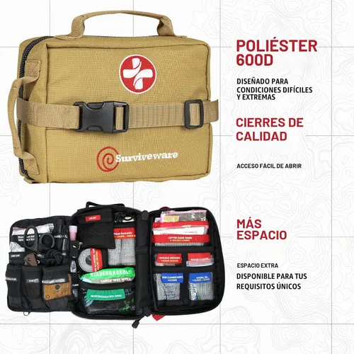 Vista 4 de Surviveware 119 Pcs Comprehensive Premium Survival First Aid Kit - Medical Emergency Kit for Travel Camping Gear, Home Essentials & Outdoor