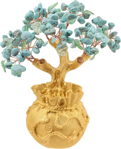 Vista 9 de mookaitedecor Árbol de dinero de cristal de 7 chakras con base de bolsa de dinero dorada, adorno de bonsái de árbol de Feng Shui para decoración