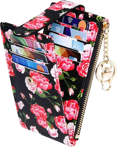 Vista 10 de Badiya Tarjetero para mujeres con RFID, carteras delgadas, plegables, tarjetero multifuncional, monedero