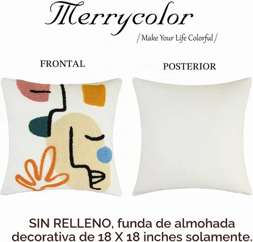 Vista 4 de Merrycolor Fundas de almohada abstractas de estilo bohemio coloridas con líneas de cara de mujer, lindas fundas de almohada estéticas de mediados