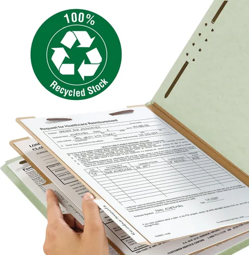 Vista 2 de Smead Carpeta de archivos de clasificación de cartón prensado 100% reciclado, 2 divisores, expansión de 2 pulgadas, tamaño legal, gris/verde, 10 por