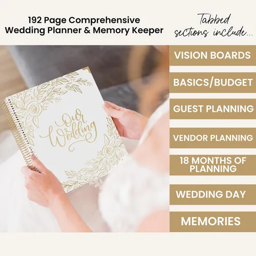 Vista 2 de bloom daily planners Planificador y organizador de tapa dura para el día de la boda (sin fecha), 9 x 11 pulgadas, diseño floral dorado