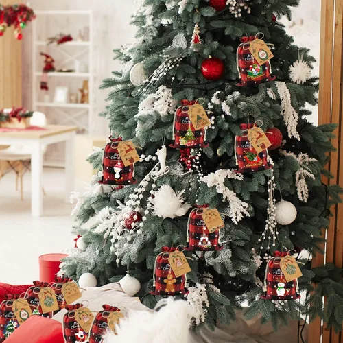 Vista 7 de Aviski 36 unidades de bolsas de regalo de Navidad con cordón de algodón, diseño a cuadros de búfalo, bolsas de dulces de Navidad, bolsas de regalo