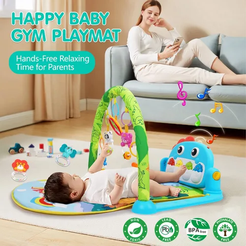 Vista 3 de UMIKU Alfombrillas de Gimnasio de Juego para Bebé Tapete para el Tiempo Boca Abajo Centro de Actividades Musicales para Bebés Recién Nacidos Piano