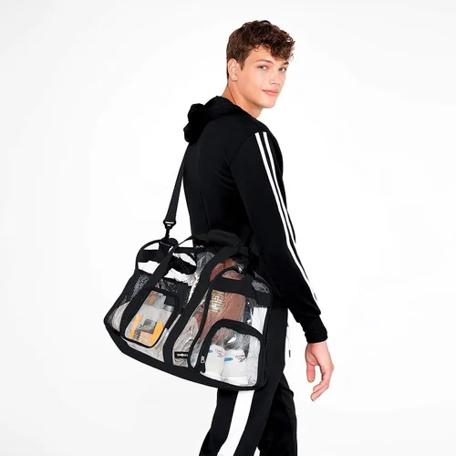 Vista 6 de Mochila grande transparente, mochila resistente transparente de PVC transparente, Negro (Gym Black)
