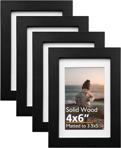 Vista 151 de KINLINK Marco de fotos de 3.5 x 5 pulgadas, color negro ceniza, marcos de madera maciza con plexiglás para mesa y montaje en pared, marcos de fotos