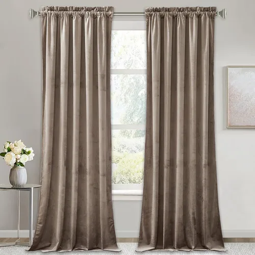 Vista 75 de RYB HOME Cortinas opacas de terciopelo para dormitorio, aislamiento térmico, privacidad, luz solar, bloqueo de calor, cortinas lujosas con bolsillo