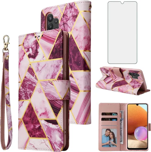 Vista 8 de Asuwish Funda compatible con Samsung Galaxy A32 5G de 6.5 pulgadas, protector de pantalla de vidrio templado, tarjetero con función atril para Negro
