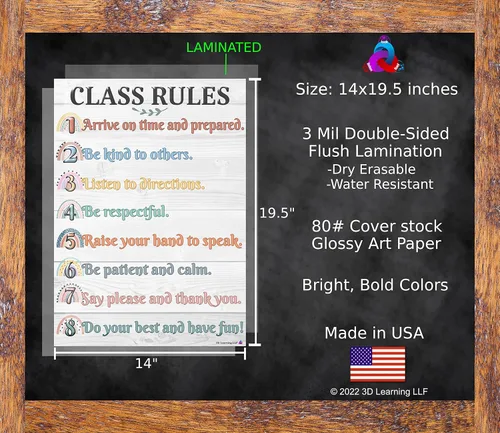 Vista 3 de Gráficos de reglas de trabajo de clase bohemia, bienvenida y clases laminadas de 14 x 19.5 pulgadas, carteles y decoraciones para el aula