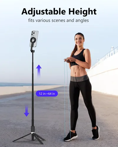 Vista 3 de UBeesize Trípode magnético para iPhone con control remoto, soporte de teléfono extensible de 64'' para grabación de video/vlogging, soporte N52