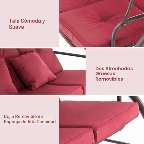 Vista 7 de MCombo - Silla de columpio para patio al aire libre, respaldo ajustable y dosel, silla de columpio para porche, con cojines, 3 asientos