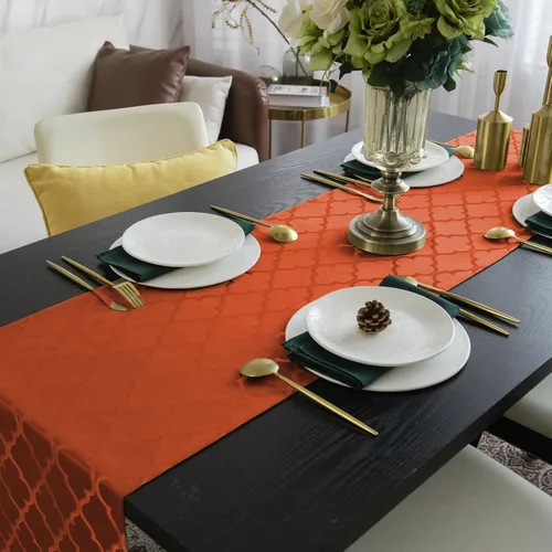 Vista 14 de Joyfol Day Caminos de Mesa Jacquard Verde de Navidad, Camino de Mesa Floral de Damasco Impermeable para Navidad, Vacaciones, Festival de Invierno
