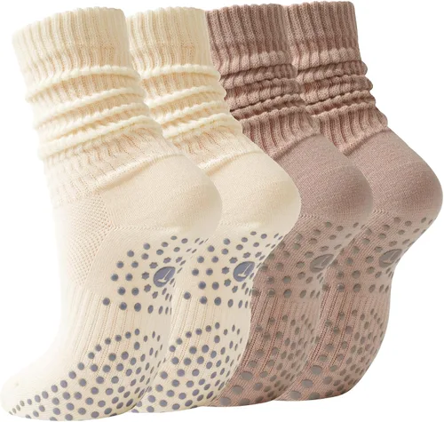 Vista 13 de Calcetines de Pilates Slouch Crew para mujer, calcetines de yoga con agarre antideslizante para barre ballet, baile, hospital, entrenamiento