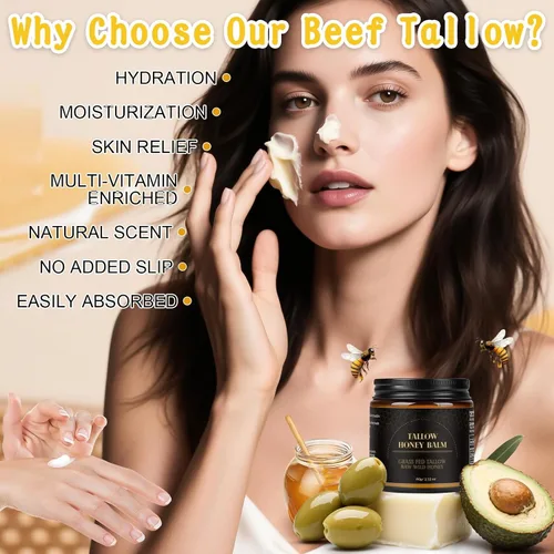 Vista 3 de IIIMEIDU Sarga de ternera para piel, bálsamo de miel y bálsamo hidratante facial, 100% carne de res orgánica alimentada con pasto, miel, aceite