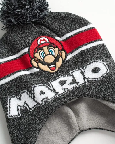 Vista 3 de Nintendo Super Mario Bros. Sombrero de invierno para niños, paquete de 2 gorros con pompones de Super Mario (4-7)