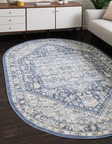Vista 41 de Unique Loom Whitney Collection - Alfombra rectangular de 5 pies 3 pulgadas x 8 pies, color azul Multicolor/Azul