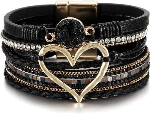 Vista 55 de Fesciory - Pulsera de leopardo para mujer, estilo bohemio de cuero multicapa con perlas de cristal