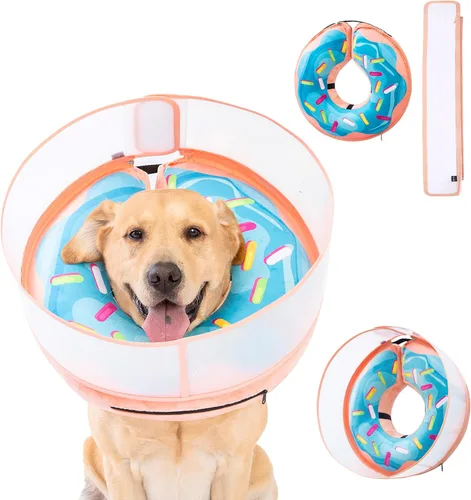 Vista 17 de Collar inflable para perro con forma de cono de perro con forma de dona de cuello suave mejorada antilamer para perros y gatos, collar de cono