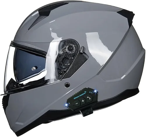 Vista 18 de Casco de motocicleta Bluetooth antivaho, doble visera, abatible, casco de moto de cara completa, aprobado por DOT, altavoz dual integrado