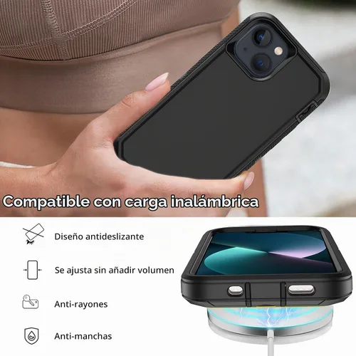 Vista 5 de Funda para iPhone 13 con 2 protectores de pantalla, protección contra caídas a prueba de golpes, cuerpo completo, resistente, 3 capas, militar Negro