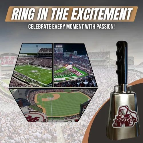 Vista 3 de Cencerro cromado de Mississippi State de 10.0 in con logotipo de bulldog intimidante impreso