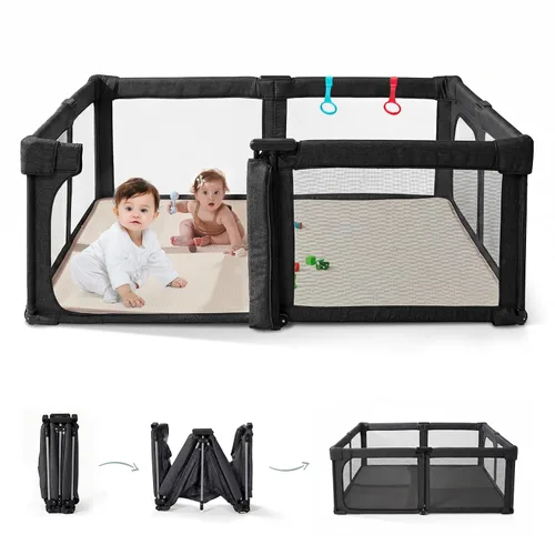 Vista 9 de Doradotey - Corralito plegable y premontado para bebés y niños pequeños, corralito grande de 55 x 79 pulgadas para interiores, juego de valla