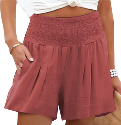 Vista 2 de TOPINCN Pantalones cortos deportivos con cintura elástica para mujer, pantalones cortos de entrenamiento para correr, fitness, yoga, Rojo ladrillo