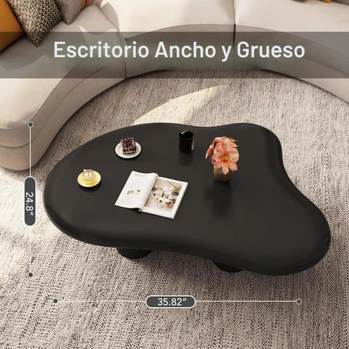 Vista 6 de Mesa de Café Nube Negra de 35.82", Mesa de Café Moderna de Borde Redondo con 4 Patas de Soporte Resistentes y Tablero de 2.67" de Grosor, Fácil