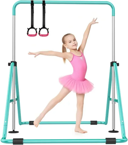 Vista 11 de SHIWEI Barra de gimnasia para niños, barra de gimnasia plegable con 5 alturas ajustables, equipo de entrenamiento expandible para interiores