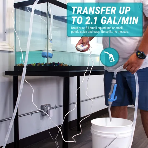 Vista 2 de TERA PUMP Limpiador de grava para acuario – Cambiador de agua eléctrico automático extraíble para tanque de peces, arandela de arena, filtro
