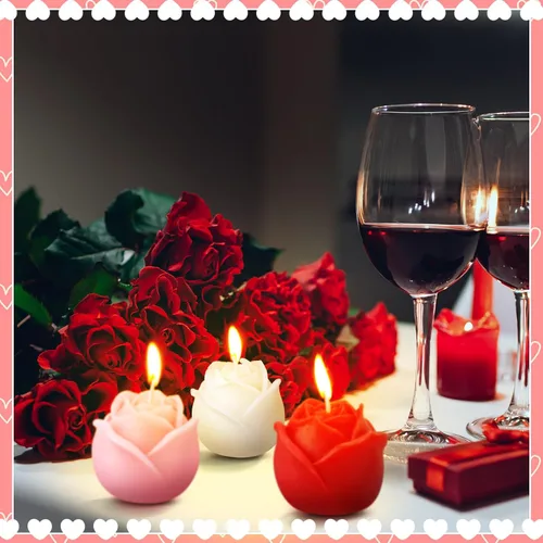Vista 5 de Funnymoom 8 velas de San Valentín con forma de rosa, velas aromáticas de aromaterapia en forma de rosa para San Valentín, despedida de soltera
