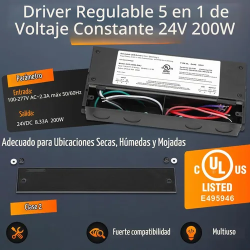 Vista 8 de 200W Dimmable LED Driver 24V, CA a DC llevó la fuente de alimentación del Transformador regulable 5 en 1, compatible con atenuadores Lutron