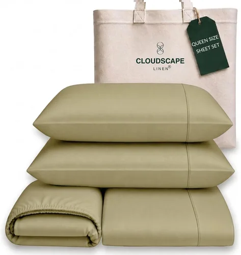 Vista 11 de Cloud Scape Linen - Juego de sábanas de algodón egipcio de doble capa, tamaño individual, tejido de satén de fibra larga, juego de 3 piezas, ropa