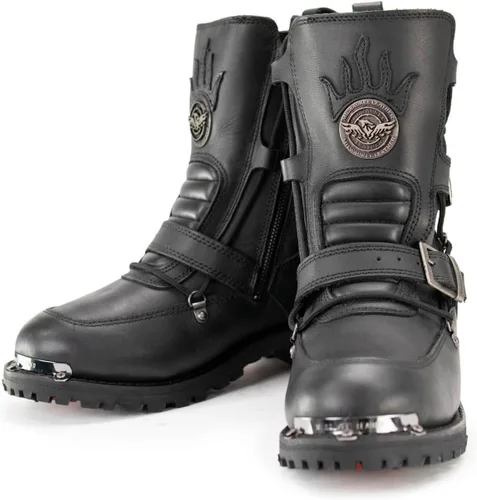 Vista 3 de Milwaukee Leather MBM9076 Botas de cuero tácticas tipo logger negras para hombre con mejora de hebilla - 7