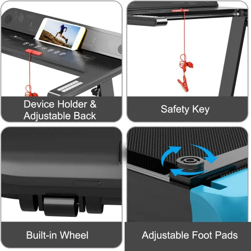 Vista 7 de Goplus Caminadora plegable, cinta de correr compacta superfit con control de aplicación, altavoz de dientes azules, 12 programas preestablecidos