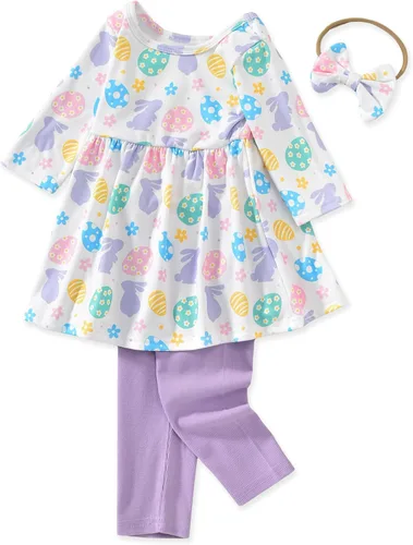 Vista 20 de Aalizzwell Conjunto de túnica floral para niñas pequeñas para otoño e invierno Naranja